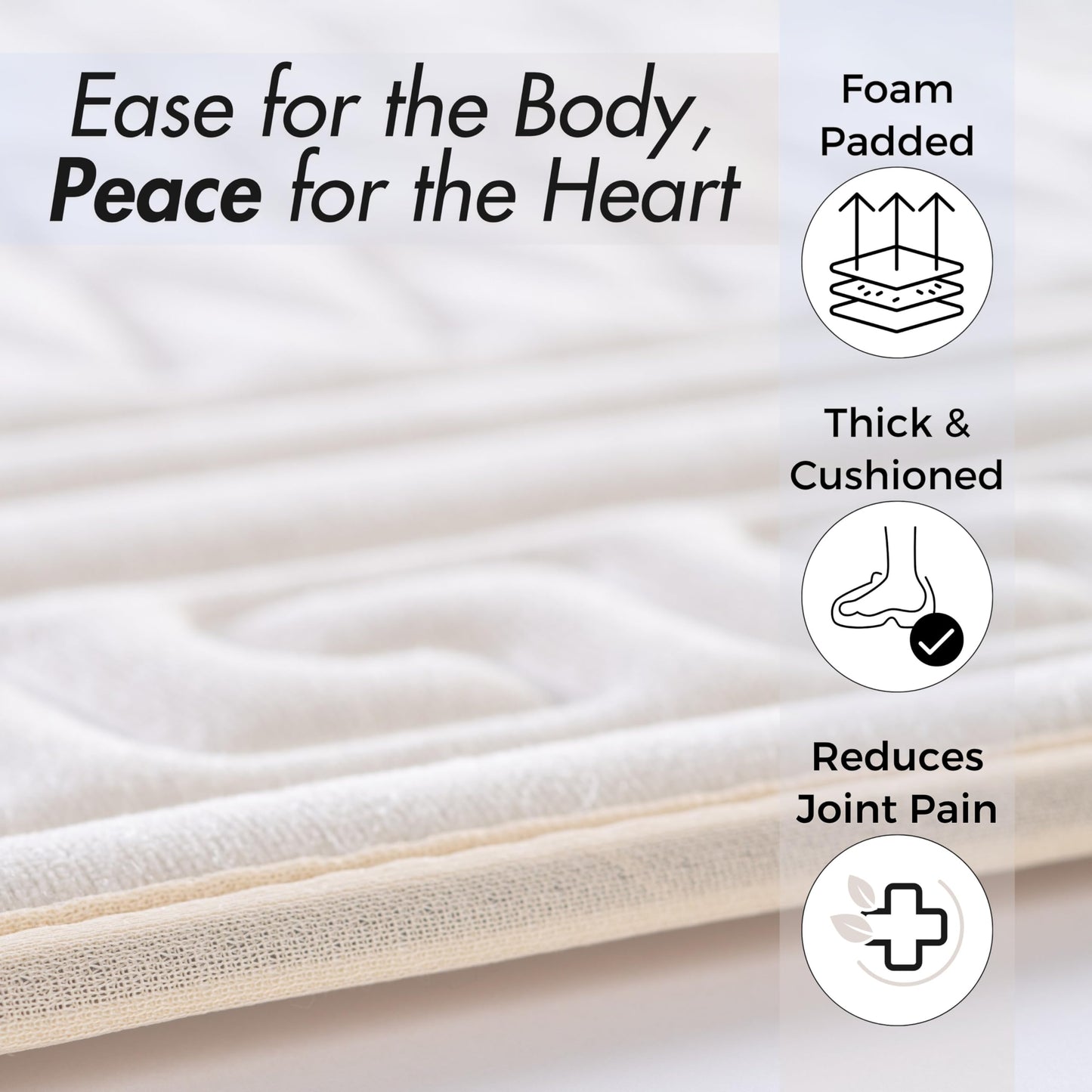 Sacred Artisans Padded Prayer Mat Thick with Soft Velvet Foam for Men and Women | Prayer Rug and Meditation Mat for Home Travel & Gift (Cream - Padded)