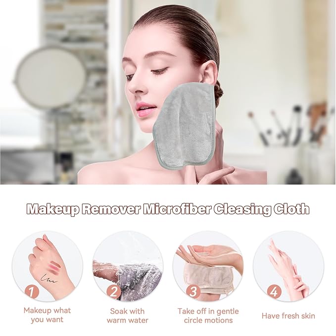 Nugilla Makeup Remover Cloths, 8 Packs Makeup Remover Towels Reusable Face Wash