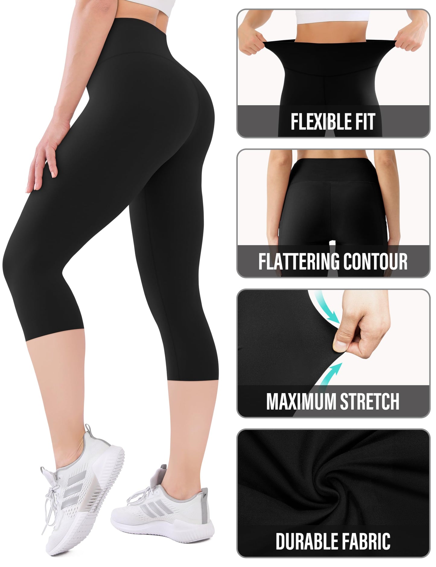 SUNCLOVE Capri Leggings for Women High Waisted Tummy Control Workout Soft Womens Yoga Capris Pants Brown