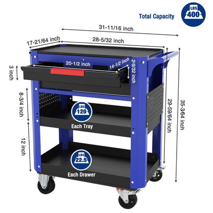 WORKPRO 28” Rolling Tool Cart, Premium 2-Drawer Utility Cart, Heavy Duty Industrial Storage Organizer Mechanic Service Cart with Wheels and Locking System, 400 lbs Load