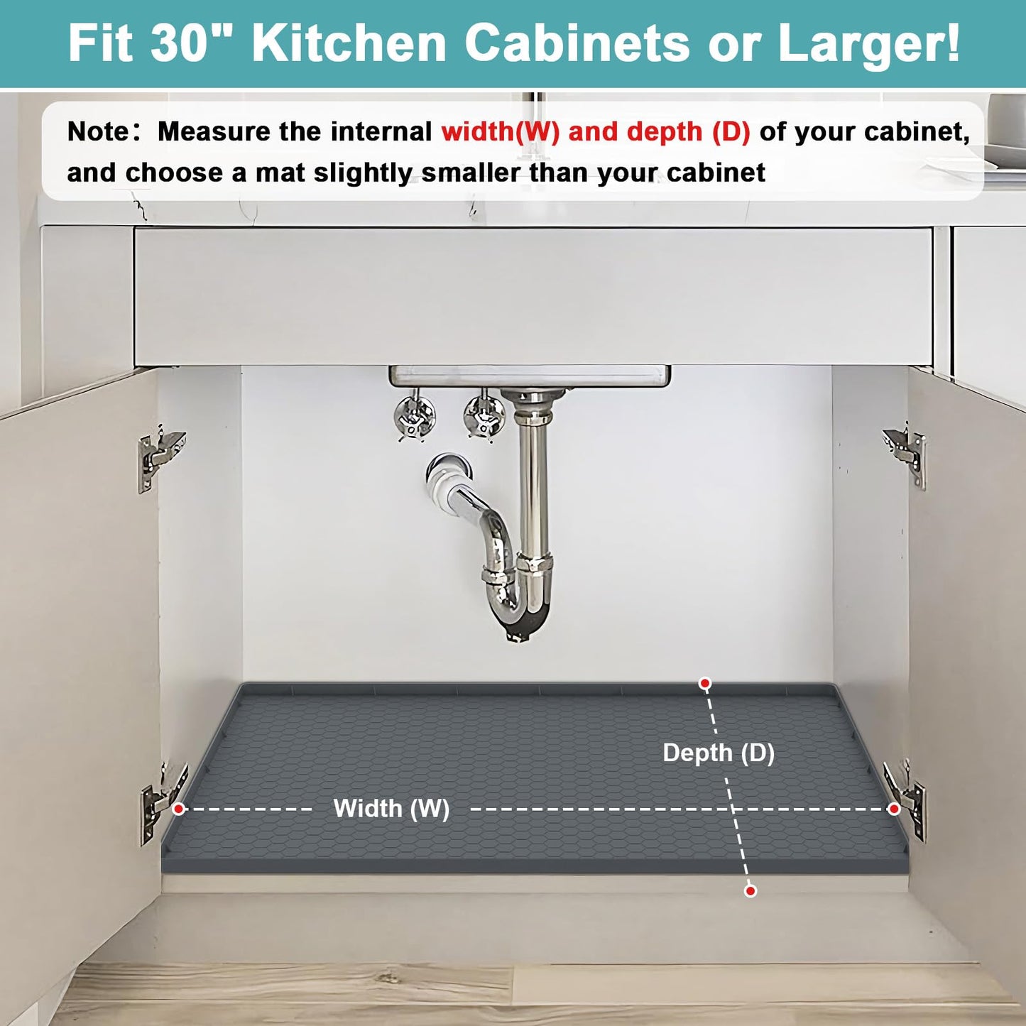 Under Sink Mat 28" x 22", Silicone Under Kitchen Sink Mat, Waterproof Under Sink Protector Mat, Shelf Liners Cabinet Liner for Kitchen and Bathroom, Gray