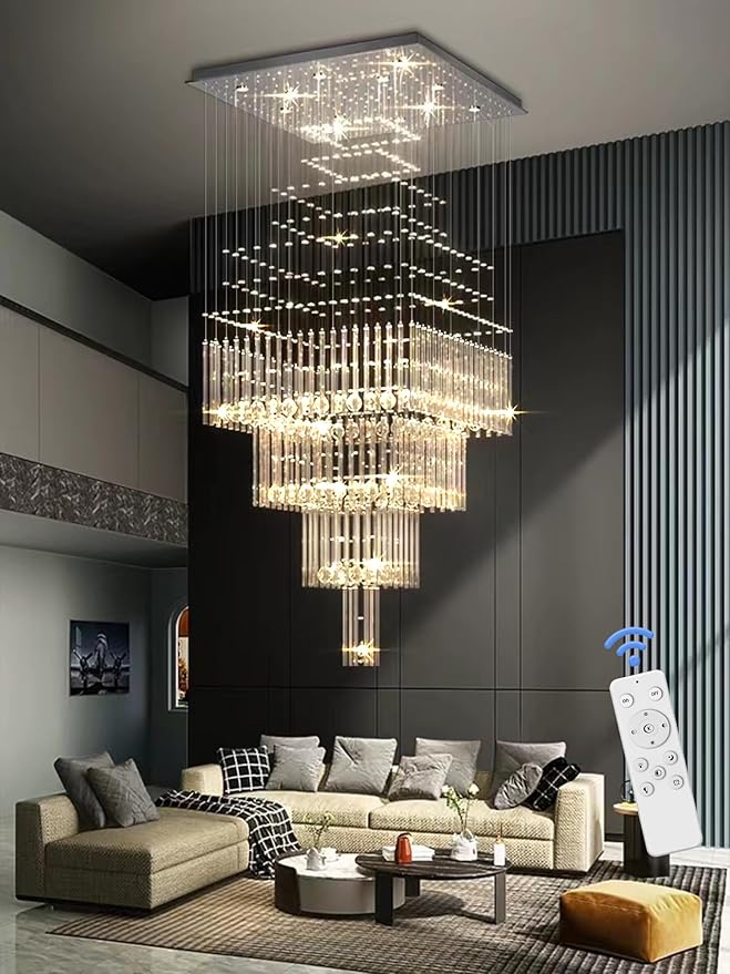 Flashing God D32''X H100'' Modern Crystal Chandelier, Raindrop Chandelier for Entryway, Large Chandeliers for High Ceilings, Staircase, Foyer, Living Room, 4-Tier Hanging Light Fixture