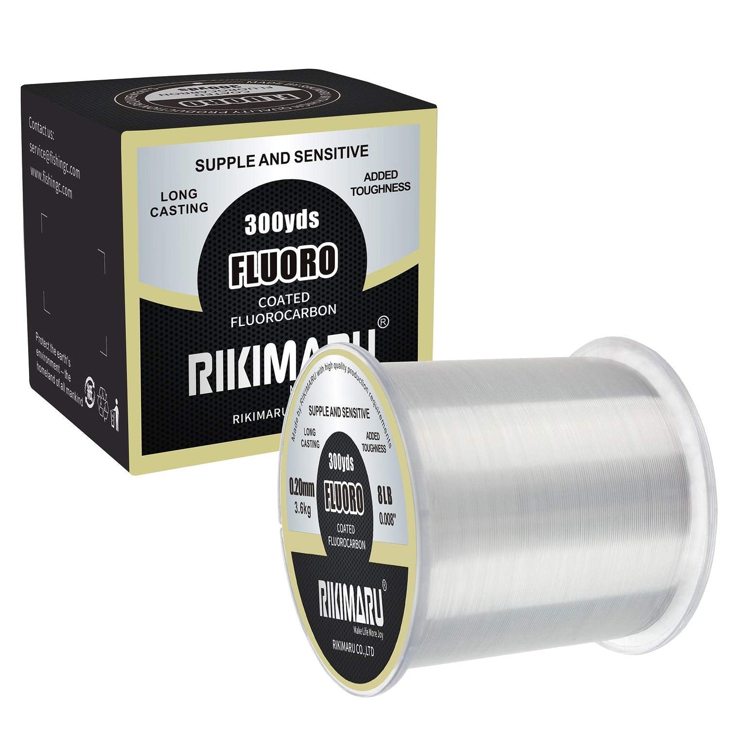 RIKIMARU Fluoro Fishing Line, 100% Fluorocarbon Coated Fishing Line (Clear, 10LB/0.28mm/300Yds)