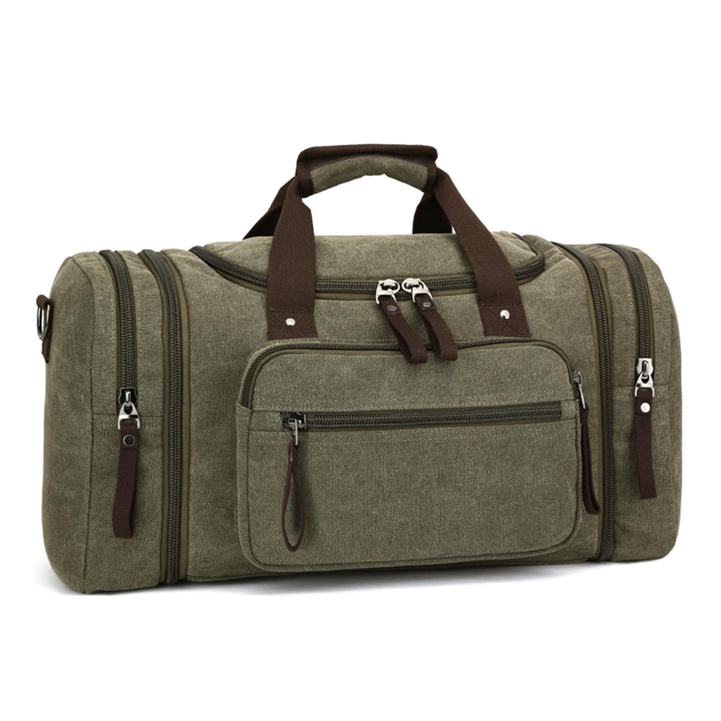 Travel bag large capacity men's luggage bag, expandable canvas leather 55 liters large capacity weekend hiking waterproof(green)