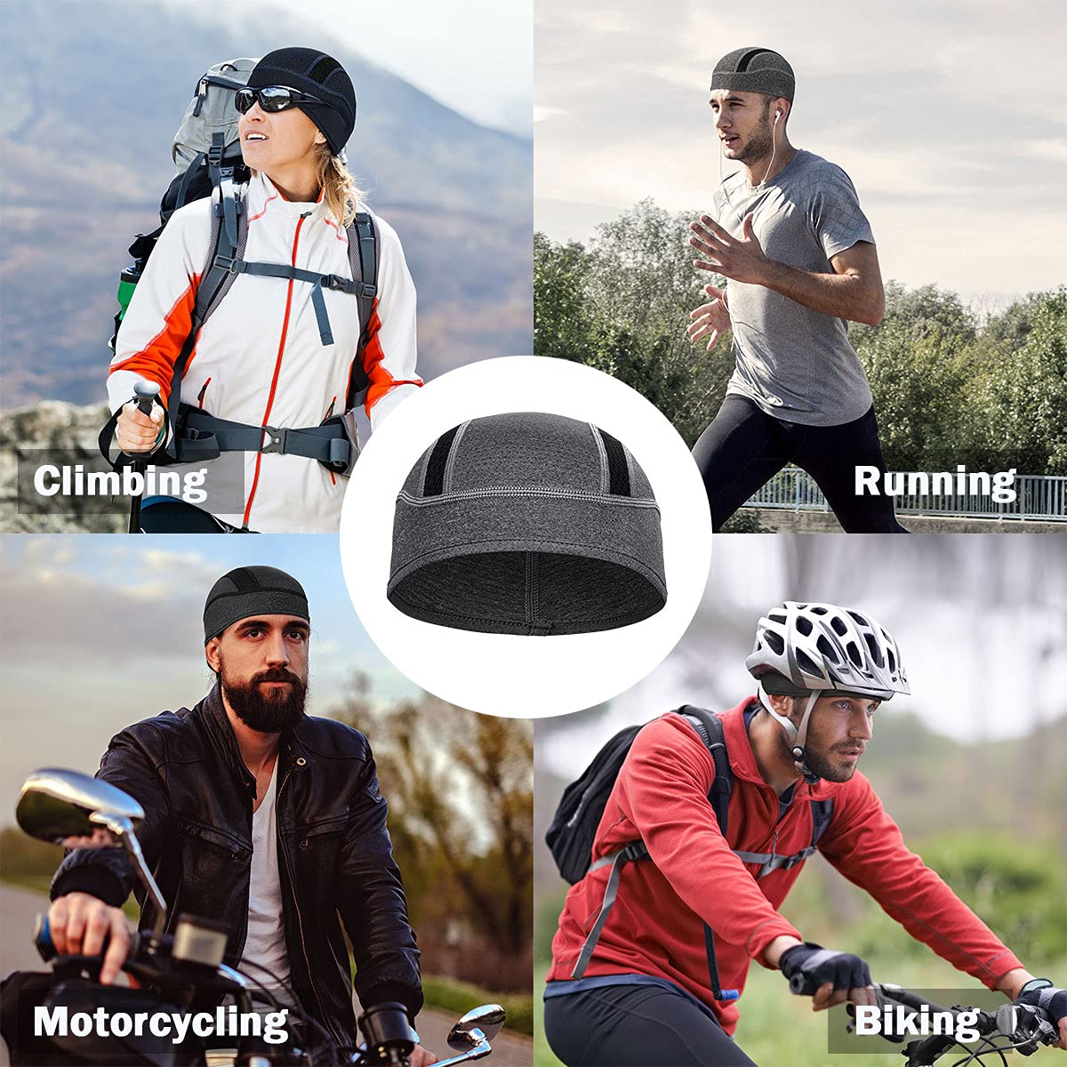 Skull Cap Helmet Liner Beanie, Cooling Mesh Cycling Running Hat for Men Women, Fits Under Helmets (Black & Digital Camo)