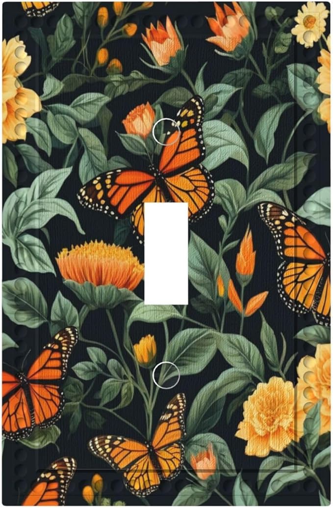 Butterflies Flower Garden Light Switch Covers 1 Gang Single Toggle Wall Plate Decorative Switchcover Electrical Switchplate for Country Living Decor