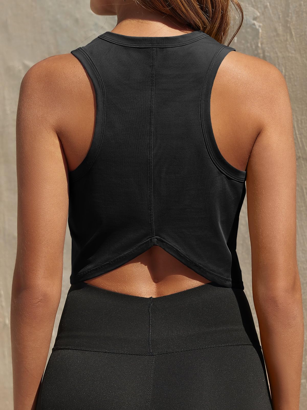 Fisoew Womens Workout Cropped Tank Tops Racerback Sleeveless Crewneck Running Yoga Active Shirts Black