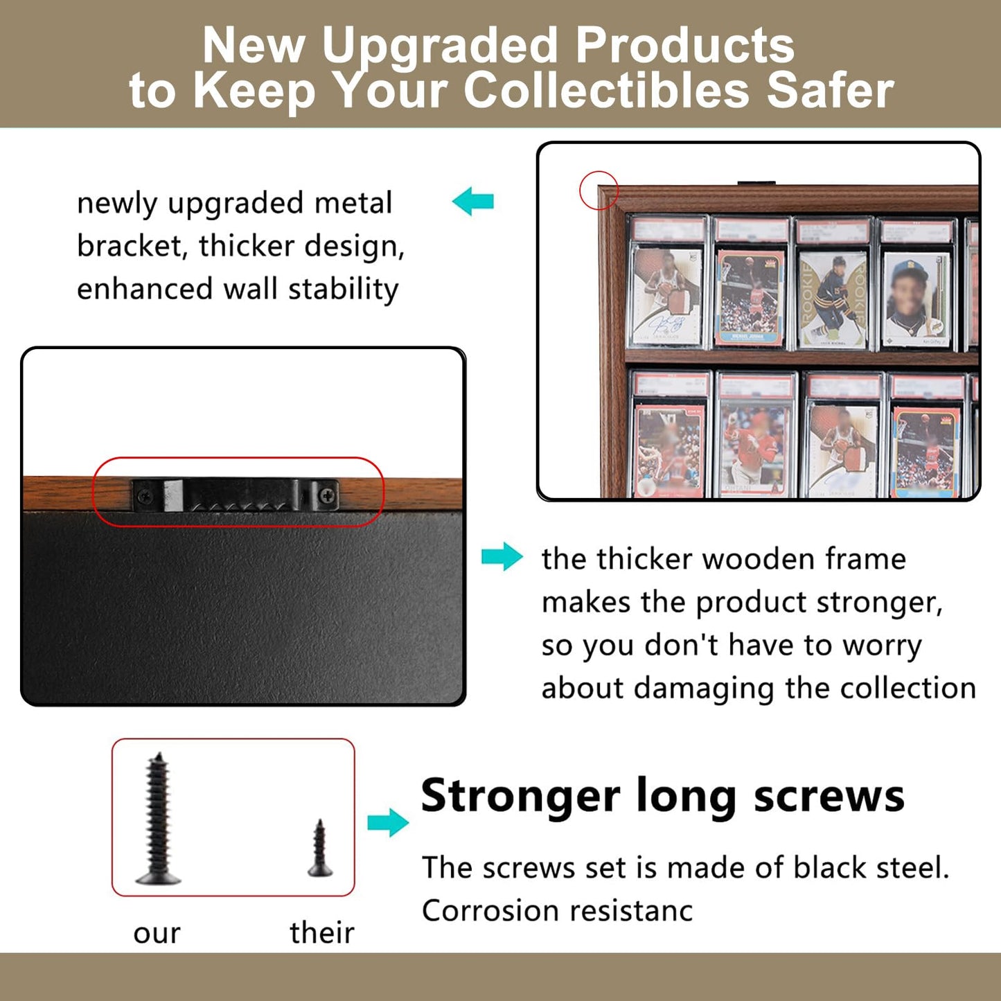 VERANI Baseball Display Case - 35 Graded Sports Card Frame - Holds Cards With UV Protection Clear View Lockable Wall Cabinet for Football Basketball Hockey Trading, Walnut