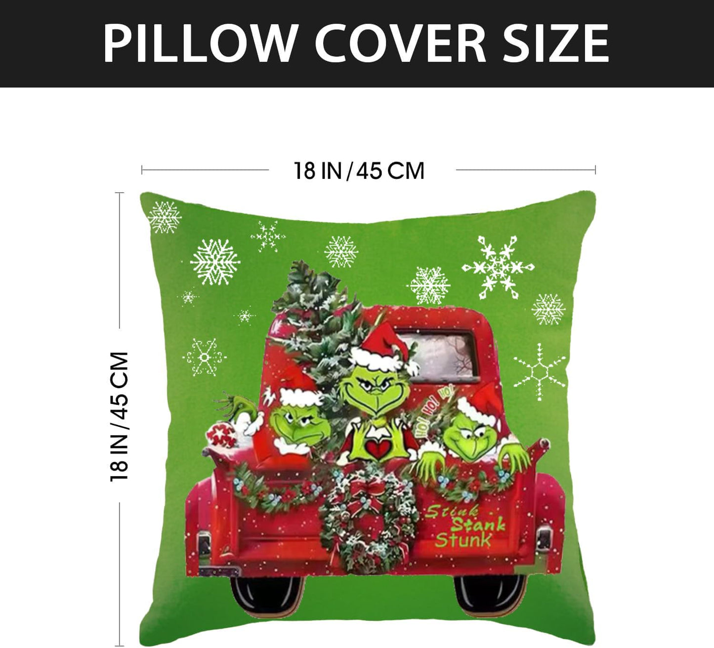 Christmas Pillow Covers Set of 4 for Decoration - 18x18 Throw Pillow Case for Farmhouse Home, Sofa, Bed, Indoor, Winter, Holiday (Green)