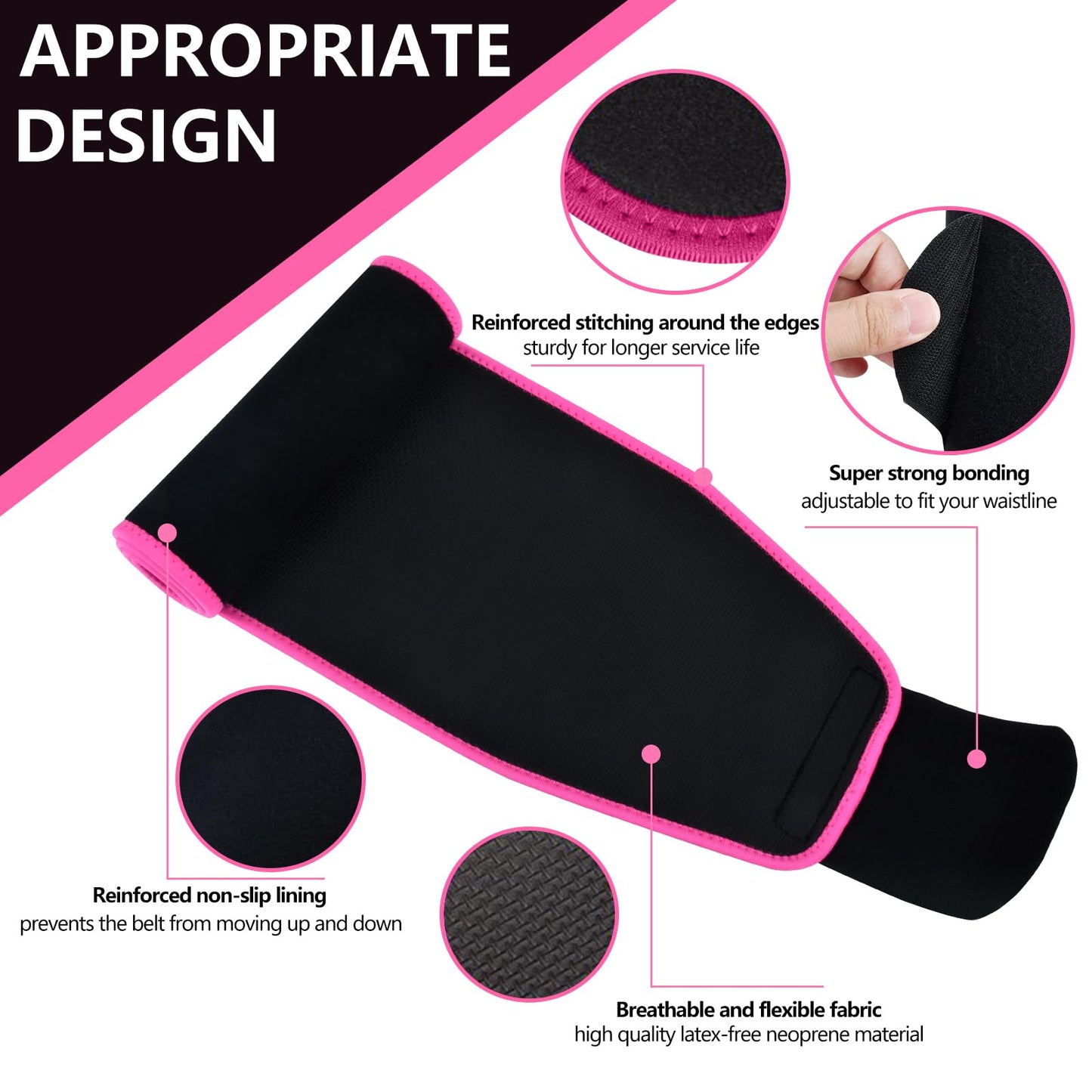 Lisacool Waist Trainer for Women Lower Belly Fat,Waist Sweat Band for Women,Belly Band Tummy Control & Workout Waist Trimmer Black/Pink