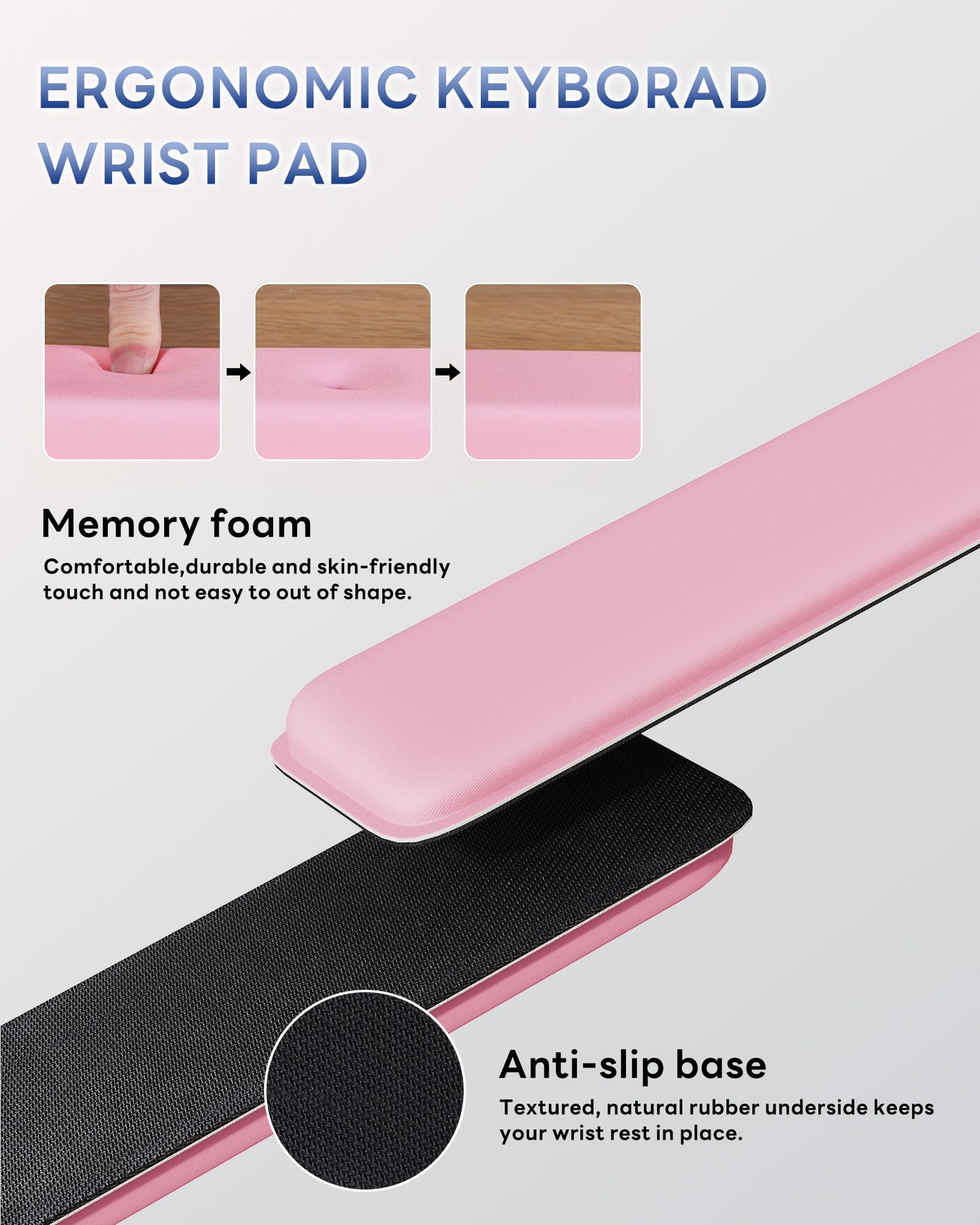 Laborio Computer Keyboard Wrist Rest Stand for Desktop, Keyboard Holder for Easy Typing with Wrist Pad for Office Desk, Home, School (Pink)
