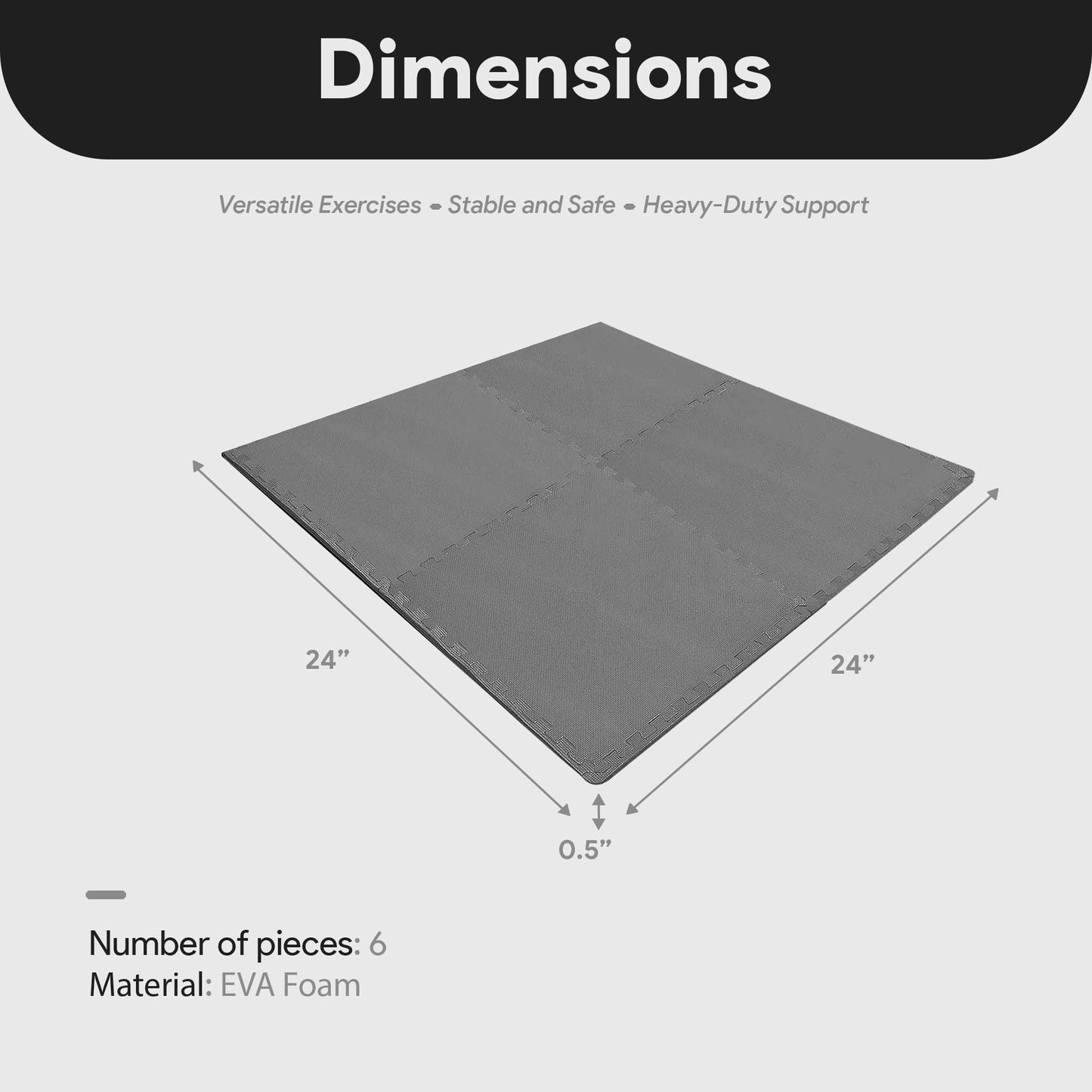 BalanceFrom Puzzle Exercise Mat 1/2" Thick, EVA Interlocking Foam Floor Tiles for Home Gym, Mat for Home Workout Equipment, Floor Padding for Kids, Gray, 24 in x 24 in x 1/2 in, 48 Sq Ft - 12 Tiles