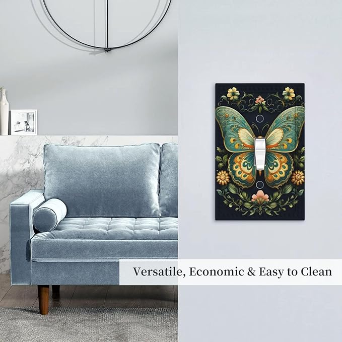 Butterfly Ornate with Flower Light Switch Covers 1 Gang Single Toggle Wall Plate Decorative Switchcover Electrical Switchplate for Country Living Decor