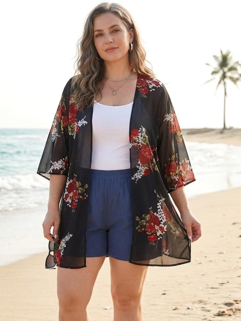 Floral Print Puff Sleeve Kimono Cardigan - Casual Loose Blouse Top for Women | 2026 Style