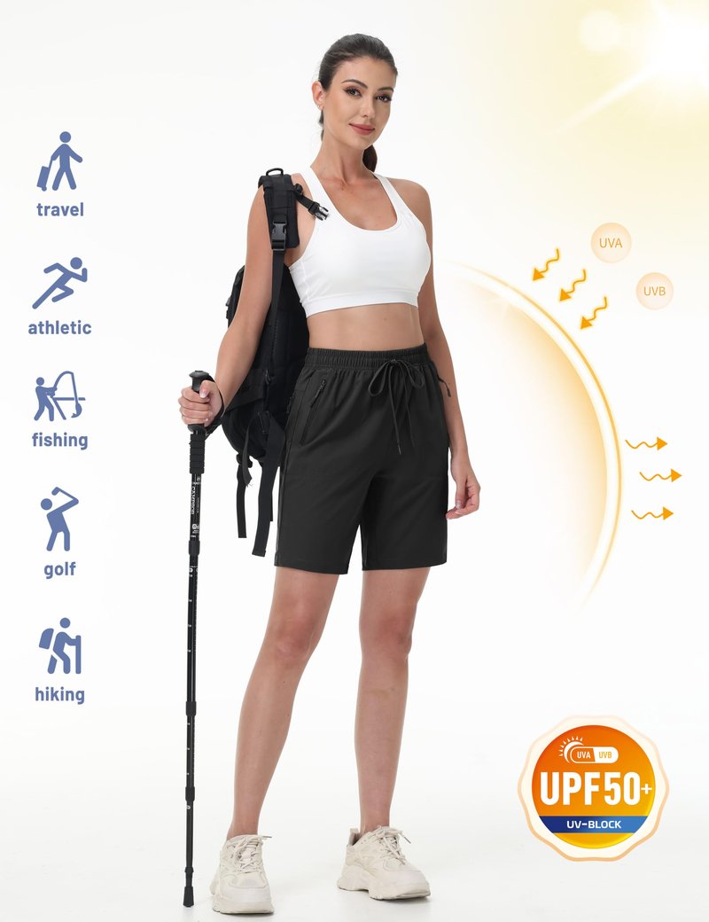 TACVASEN Hiking Shorts for Women Quick Dry Lightweight Golf Athletic Shorts with Pockets Water Resistant Summer UPF 50+ Black XL