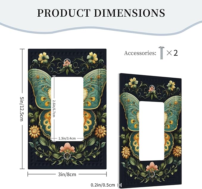 Butterfly Ornate with Flower Single Decora Outlet Wall Plate 1 Gang Rocker Decorative Switchplate Faceplate GFCI Light Switch Covers for Home Living Decor