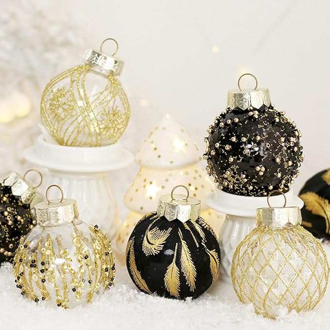 25Pcs Christmas Ornaments Sets 2.36” Christmas Ball Ornaments Christmas Tree Ornaments Shatterproof Xmas Balls Bulbs for Holiday Wedding Party Christmas Tree Decoration（Black Gold）