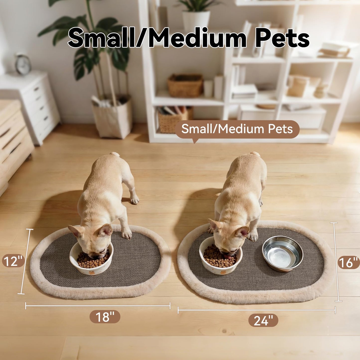 QiCaiJia Pet Feeding Mat, Dog Food Mats Absorbent Pet Placemat for Food and Water Bowl with Non Slip Rubber Backing for Dog and Cat (12"x19", Brown)