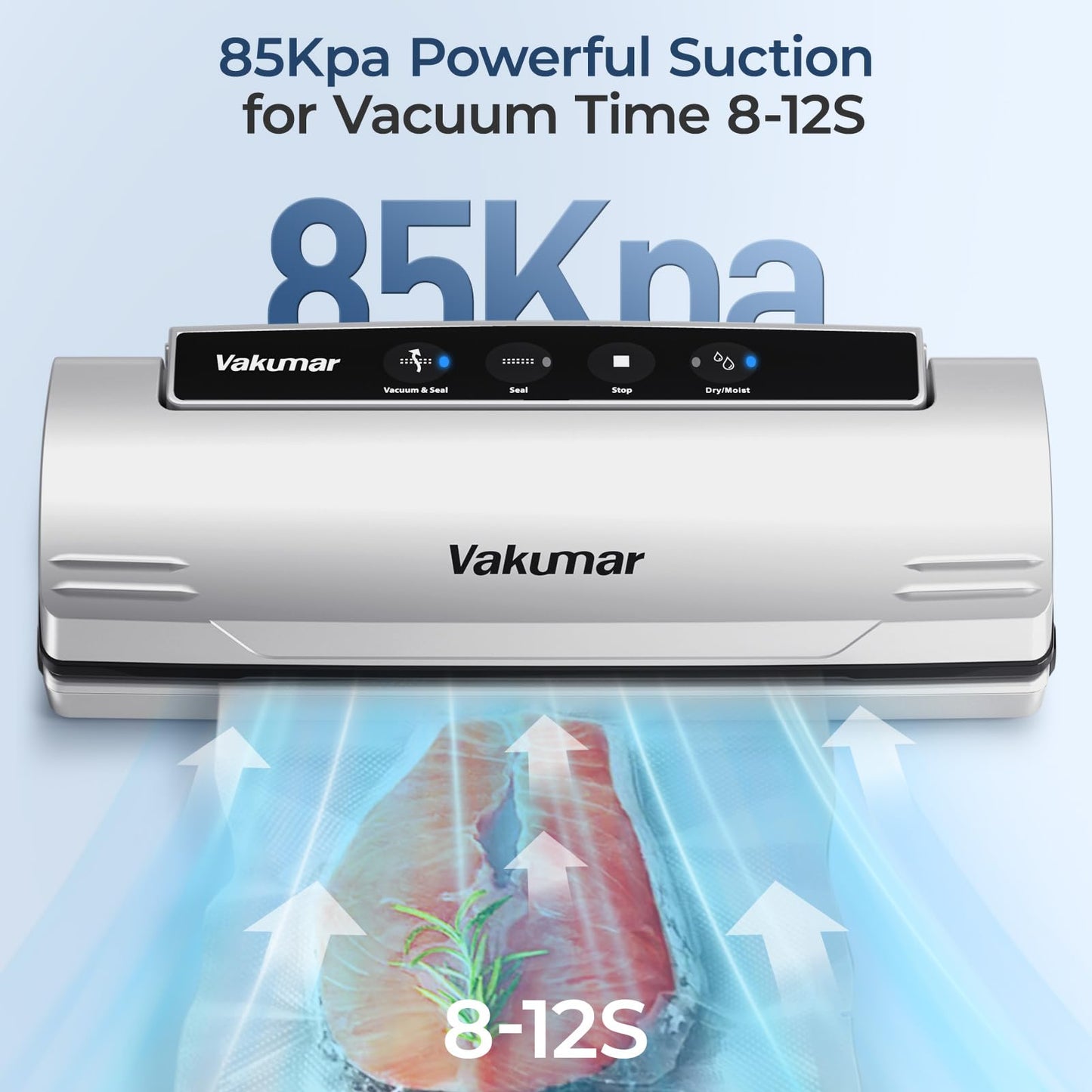 Upgraded Vacuum Sealer Machine for Food, 8 in 1 Food Sealer Vacuum Sealer with Powerful Suction, Dry & Moist Modes, Sous Vide Compatible, Included Car Charger(In-vehicle use)