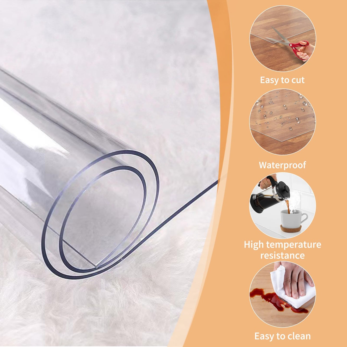 WHWM Large Clear Floor Mat 118.1" x 47.2" - Pet Flooring Protector, Clear Plastic Rug Protector, Vinyl Floor Mat - Ideal for Hardwood Floors, Home & Office Use - Waterproof and Easy to Clean