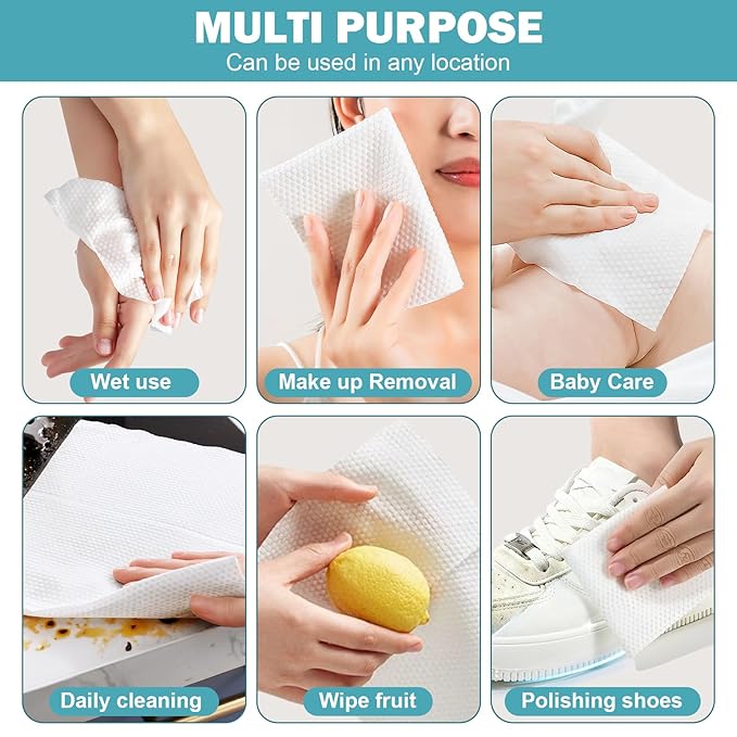 Disposable Face Towel 200 Count, Ultra Soft & Thick Washcloths, Biodegradable