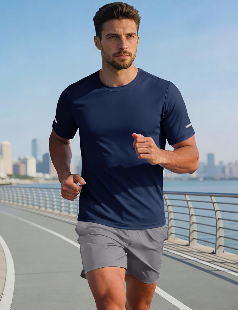 MAGCOMSEN Gym Shirts Mens Workout Dry Fit Sun Protection Runing Athletic Short Sleeve Shirt Moisture Wicking Rash Guard UV T Shirt Navy L