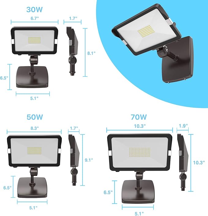 HYPERLITE 30W Flood Lights Outdoor 2 Pack, LED Flood Light with Knuckle Mount, Floodlight Wall Mount 5000K 3,300Lm IP65 Waterproof LED Security Lights for Yard Garden Garage UL Listed