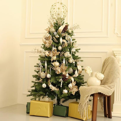 Christmas Ball Ornaments Set Shatterproof Christmas Tree Ornaments 24 PCS Painted Shaped Styles Xmas Tree for Holiday Decor,Champagne