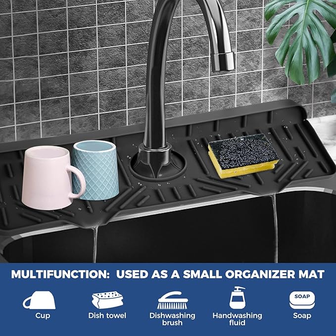BFONS XL Silicone Faucet Handle Drip Catcher Tray, 18.1in x 5.7in x 0.79in