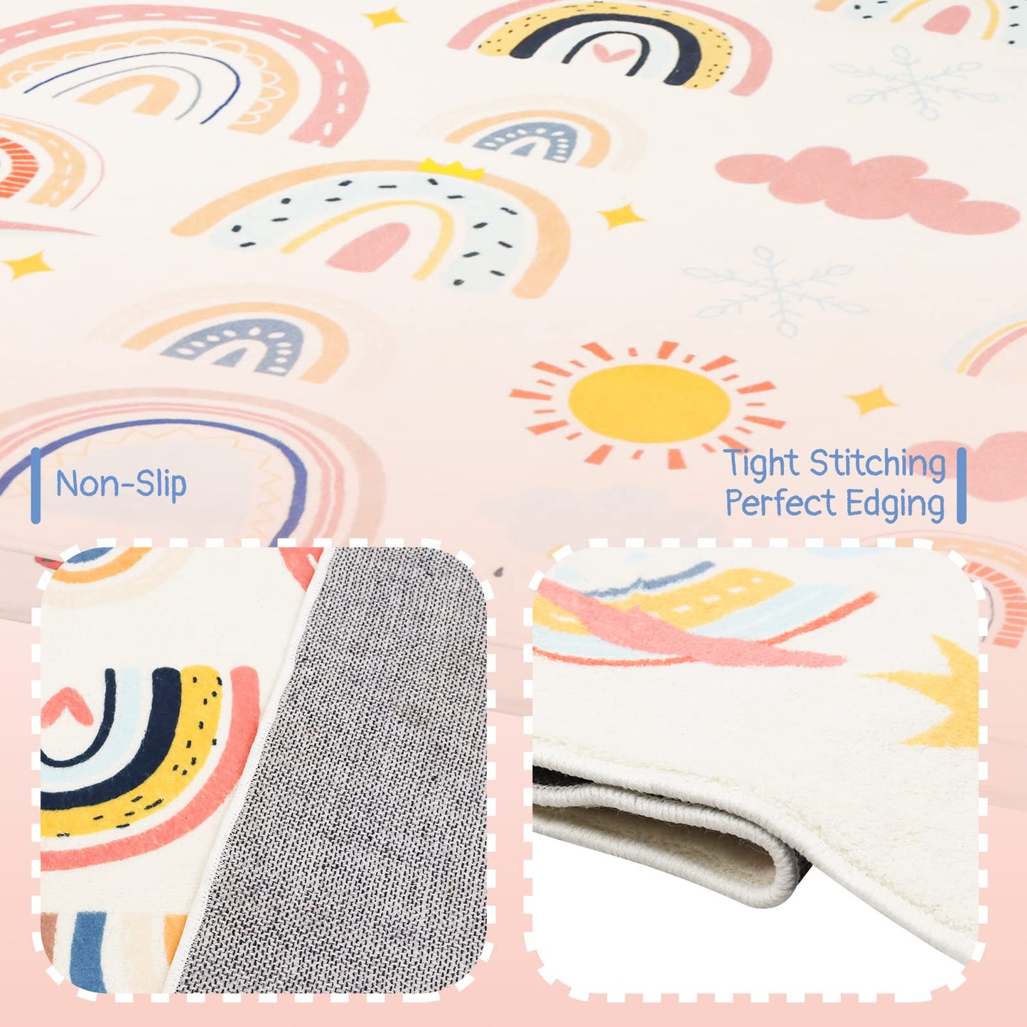 LTKOUGFAM Rainbow Kids Rug 4'11" x 6'6", Soft Kid Area Rug, Large Washable Space Mat, Non-Slip Cute Rainbow Weather Crawling Floor Mat for Living Room Playroom Classroom Bathroom