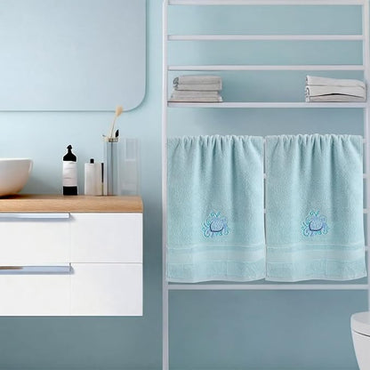2 Pcs Sea Turtle Floral Hand Towels Pastel Blue Bathroom Decor 14x29 Inch