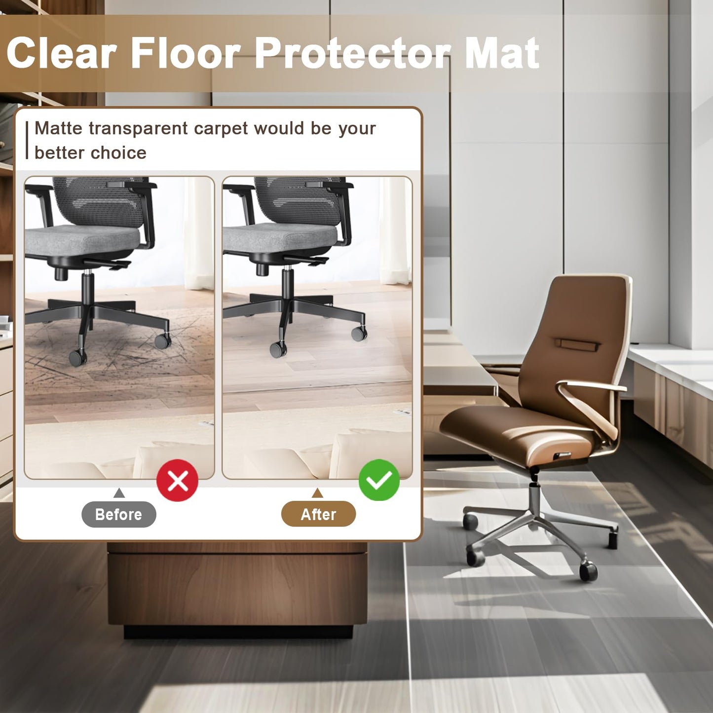 2’ x 6‘ Clear Chair Mat, 24” x 72“ Plastic Floor Rug, 60 mil Thick Vinyl Frosted Area Rug, Transparent Floor Carpet for Office Kitchen Living Room