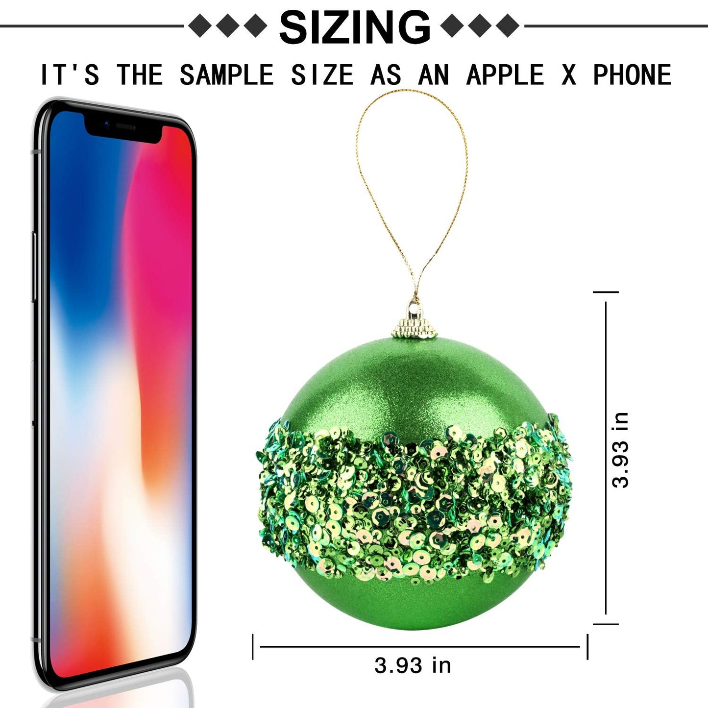 ZHANYIGY 4pc Green Christmas Ball Ornaments, 4pc Set Red Shatterproof Christmas Decorations Tree Balls for Xmas Trees Wedding Party Holiday Decorations