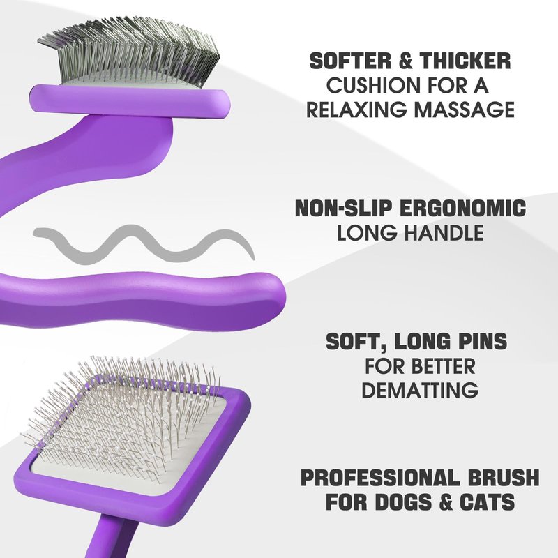 Bonteck Dog Slicker Brush for Dogs Grooming Kit 5PCS | Large Dog Brush for Goldendoodles Poodles Doodles | Long Pin Haired Brush | Poodle Brushes and Comb (Purple)