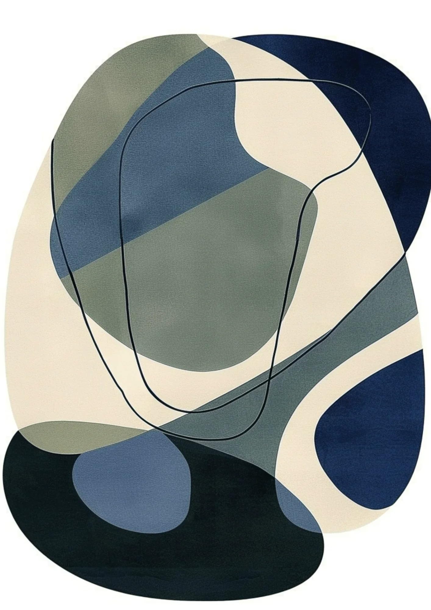 Mid Century Modern Abstract Geometric Irregular Shaped Rug for Living Room Bedroom Playroom Odd Shaped Rugs 2x3 Faux Wool Carpet Boho Diningroom Home Office Indoor Throw Carpet Navy Blue Green Beige