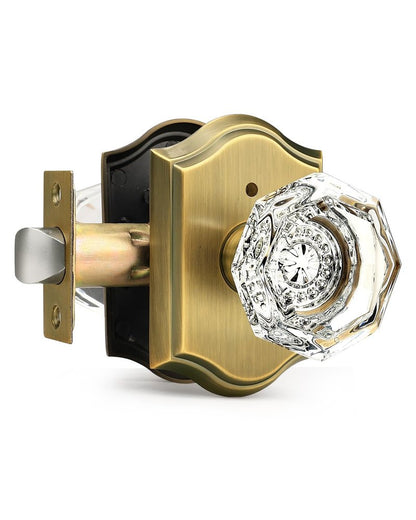 Gobrico Transparent Glass Door Knobset Interior,Privacy Diamond Crystal Door Lockset in Antique Brass,Keyless for Interior Bath/Bed,Push Pin Button Inside Lock?1 Pack