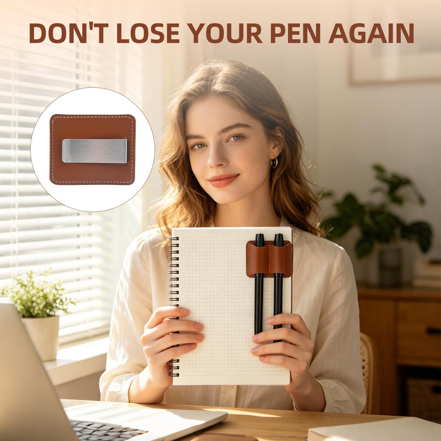 KEUYE Pen Holder Compatible with Moleskine-Brown,Handmade Leather Secure Pen Clip Compatible with Moleskine for Notebooks Journals Planners Bibles,1PC