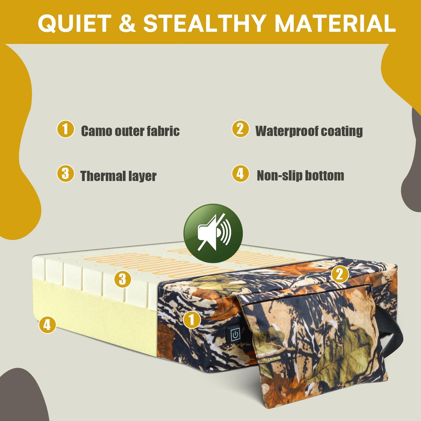 Fisoceny Heated Hunting Seat Cushion Pad Thermal Hunting Seat with 10000 mAh Power Bank Adjustable Temperature Hunting Hot Seat Cushion for Tree Stand,Bleacher,Sport Without Backrest,Yellow