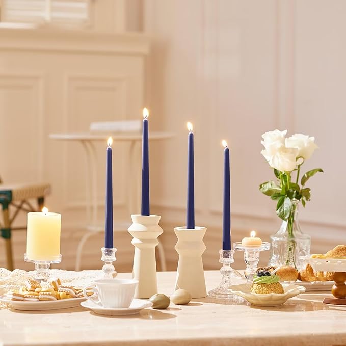 12-Inch Tall Dripless Taper Candles Set of 4 - Navy Blue Tapered Candles, Perfect for Wedding,Christmas - Smokeless, Unscented, Long Burning - Hand Poured, Colored Tall Candlesticks