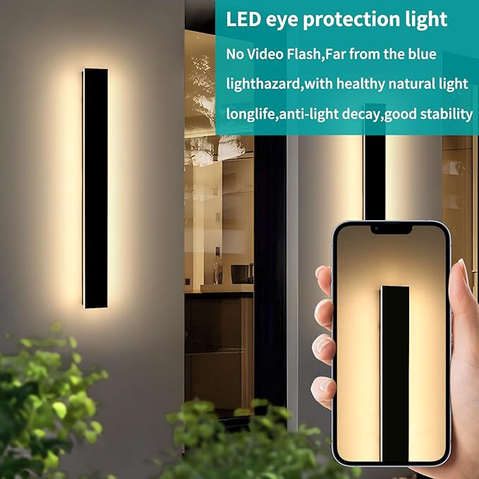 Mikeru 3CCT Dimmable Outdoor Wall Sconce 31.4" IP65 Waterproof -2Pack Modern Black Exterior Light with Remote Control, Adjustable 3000K/4500K/6000K for Porch, Patio & Commercial Spaces | Hardwired