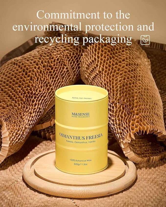 M&SENSE Osmanthus Freesia Scented Candles Natural Non Toxic, Aromatherapy Candle for Stress Relief Meditation Relaxing, Housewarming Gifts for Women Men, 11.3oz 70 Hour Long Burning