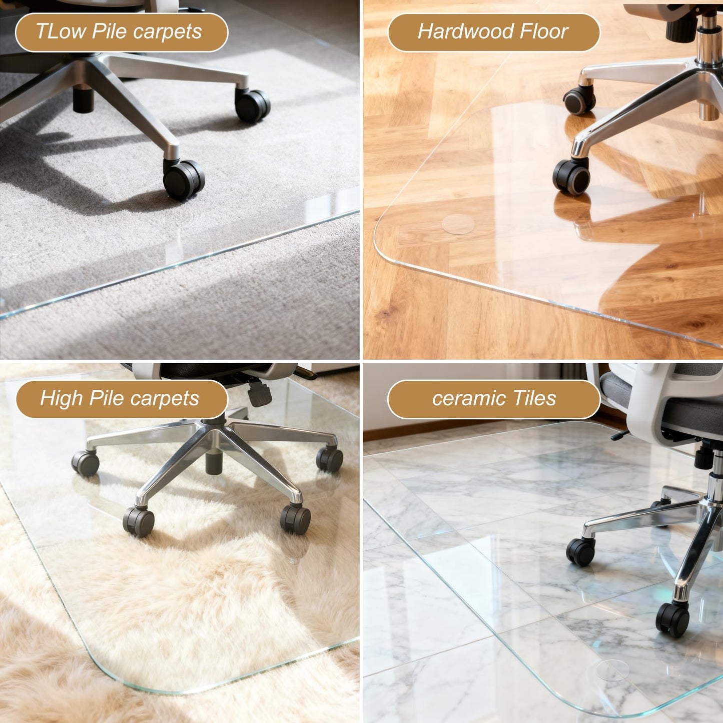 Vicwe Glass Chair Mat for Carpet,32"x48" Tempered Glass Office Chair Mat,1/5" Thick Glass Chair Mat with Rounded and Polished Edges,Smooth Glide for Carpet & Hardwood Floor Protection