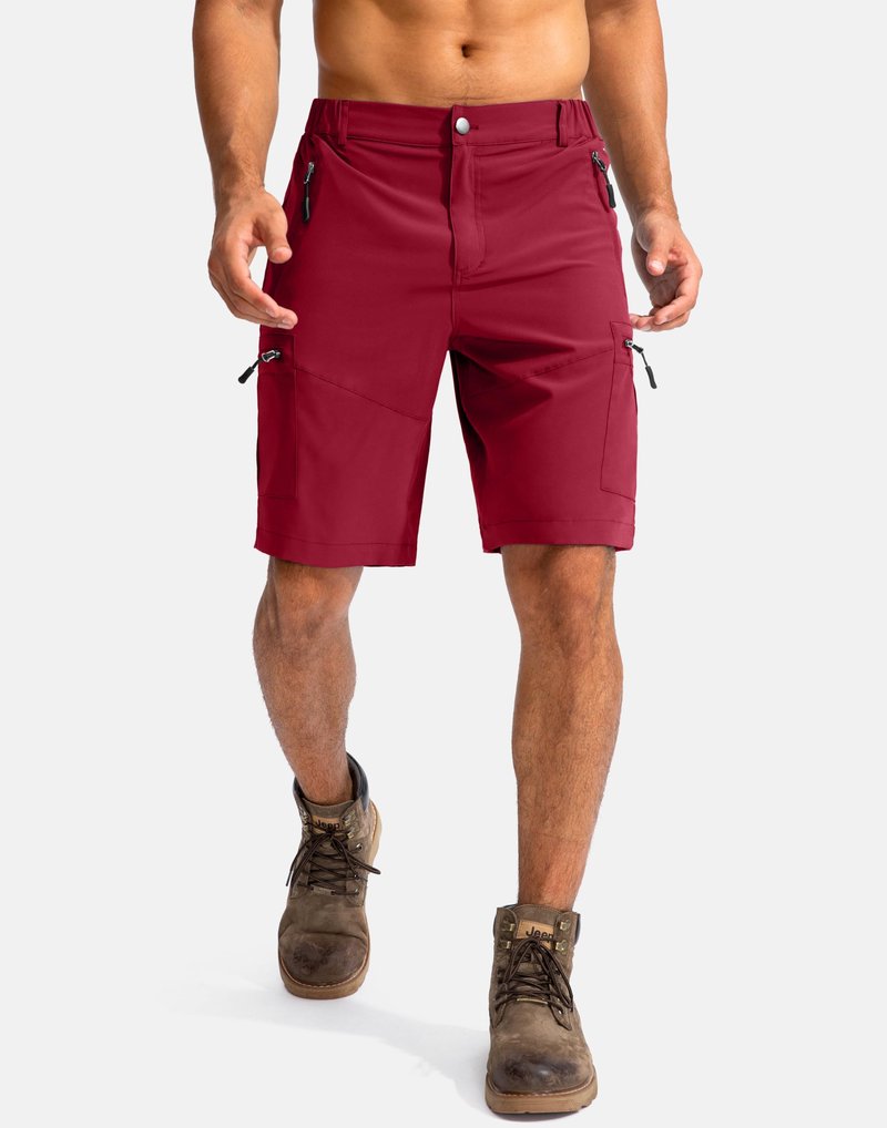 Pudolla Men's Hiking Cargo Shorts 9" Lightweight Outdoor Work Shorts for Men Travel Golf Camping Casual with 5 Zipper Pockets(Red XX-Large)