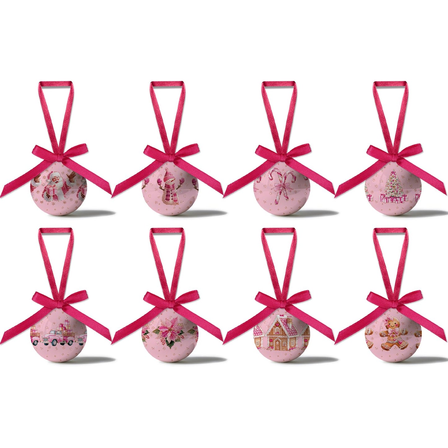 Pink Christmas Decor - Pink Christmas Tree Decorations Snowman Santa Candy Hanging Ornaments Balls, Cute Decorations Ball 1.18 Inch for Xmas Tree Party Home Holiday，Xmas Gifts Set of 16Pcs