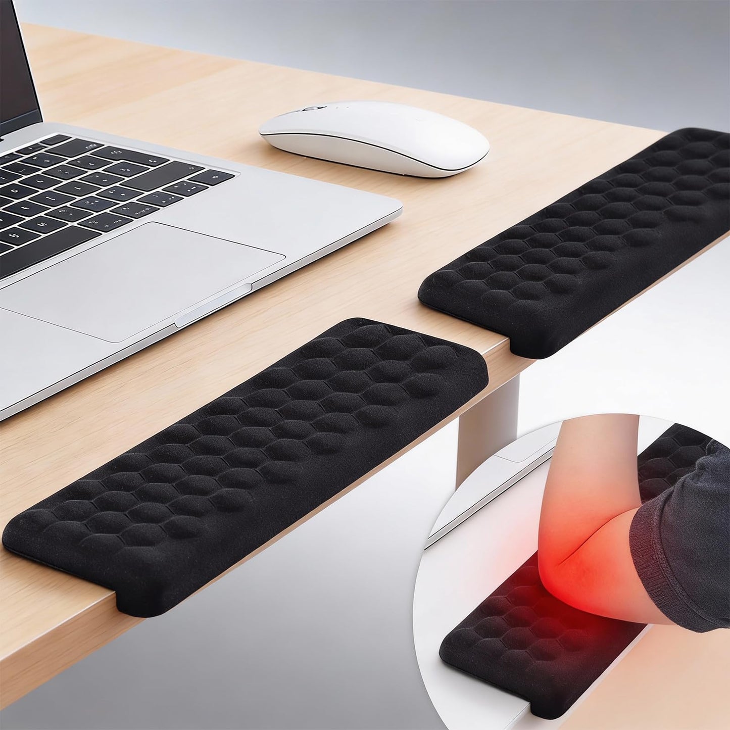 L-Shaped Desk Elbow Pads (2-Pack) - Adjustable Spacing Memory Foam Desk Edge Cushion for Forearm & Wrist Support, Ergonomic Desk Arm Rest for Office, Gaming