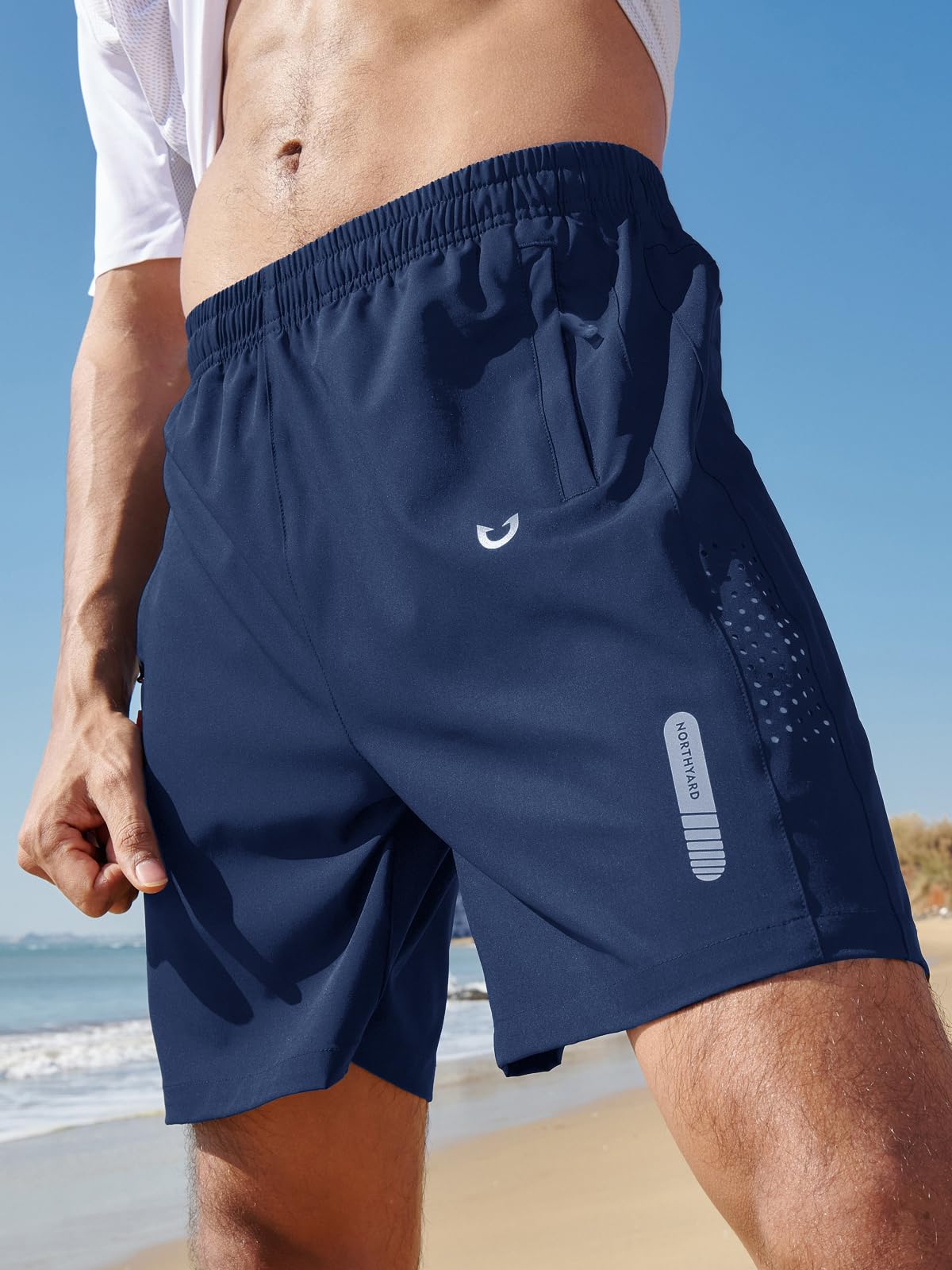 NORTHYARD Men's Athletic Running Shorts Gym Workout 7"/9"/5" Quick Dry Lightweight Sports Basketball Tennis 3 Zipper Pockets DARKBLUE L