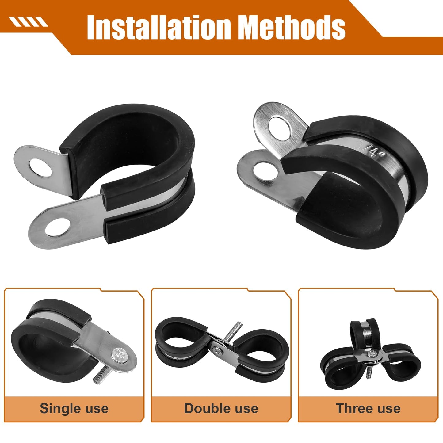KKEETUR 80 Pcs Cable Clamps Assortment Kit, 7 Sizes 304 Stainless Steel Metal Cable Clamp, Insulated Wire Clamps Cushion Rubber Coated Pipe Hose Clamp 1/4" 5/16" 3/8" 1/2" 5/8" 3/4" 1"