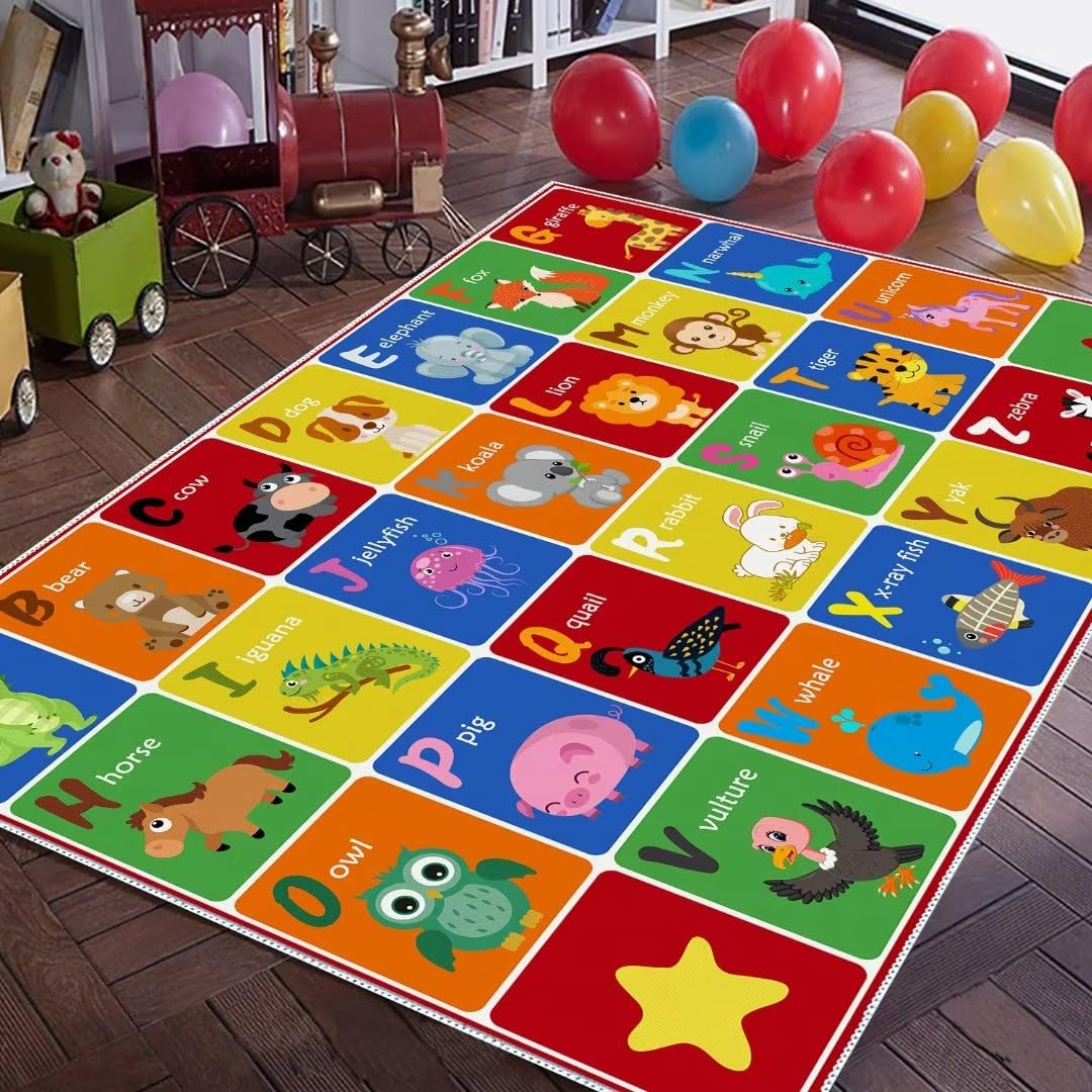 SXYLPP ABC Alphabet Animal Rug, Educational Letter Learning Game Playmat for Kids, Crawl Floor Mat in The Bedroom, Playroom, or Classroom(31x47in)