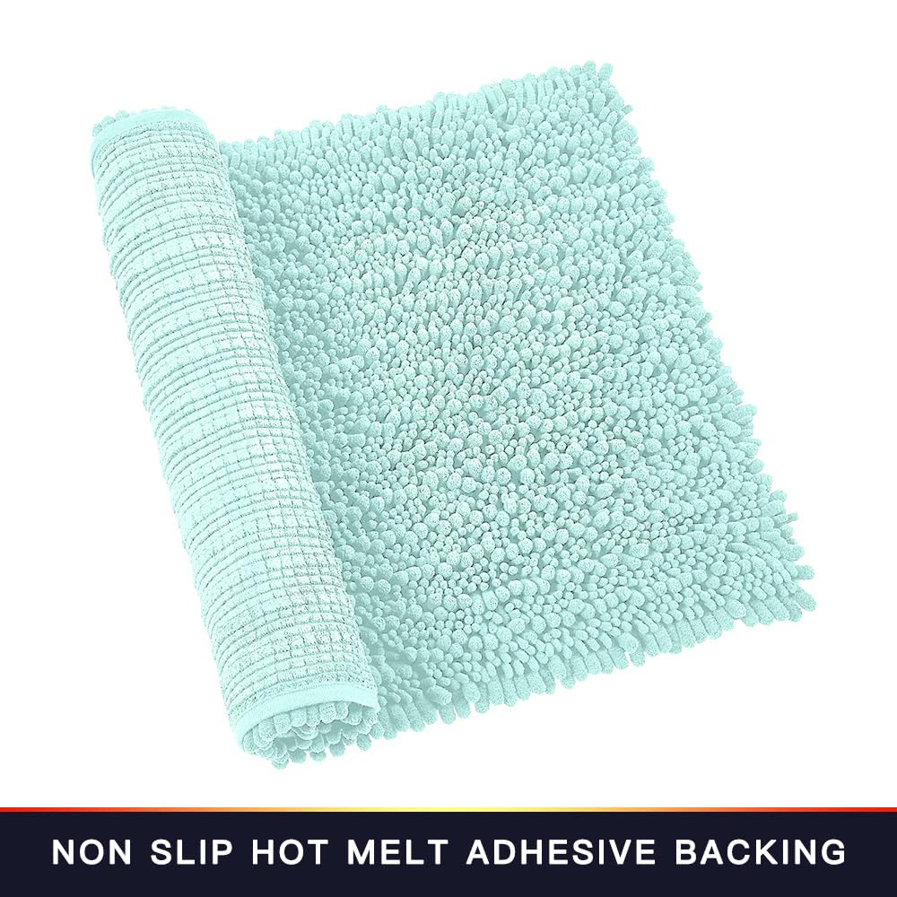 Walensee Large Bathroom Rug Non Slip Bath Mat (72x24 Inch Spa Blue) Water Absorbent Super Soft Shaggy Chenille Machine Washable Dry Extra Thick Perfect Absorbant Best Plush Carpet for Shower Floor
