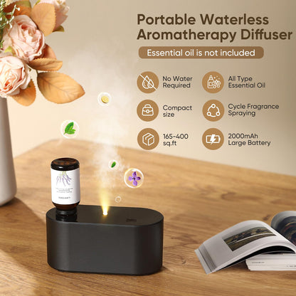 Waterless Diffuser for Home Essential Oil Diffuser, Aromatherapy Diffuser, Portable Scent Diffusers, 3 Mist Modes, Cycle Start for Bedroom, Office Studio 160-350 sq. ft Black